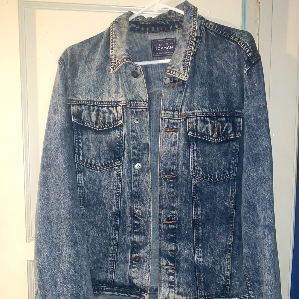 Mens unisex Topman blue denim acid wash jean jacket